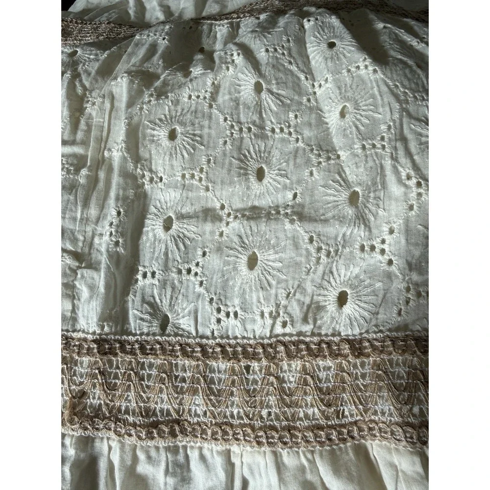 Boho Cottagecore Cotton Eyelet Maxi Skirt Smocked Waist Cream Small - Picture 7 of 11